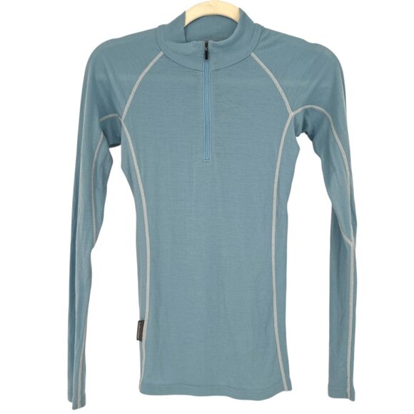 Icebreaker Skin200 Blue Merino Wool 1/4 Zip Long Sleeve Base Layer Shirt XS - Picture 1 of 15